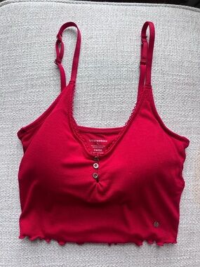 Lucky Brand Bright Red Ribbed Cami Crop Top with Button Detail